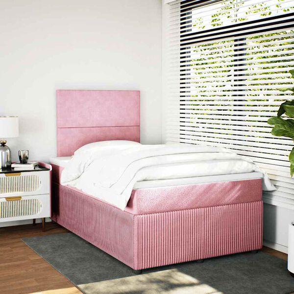 vidaXL Cama boxspring com colch&atilde;o 120x200 cm veludo rosa