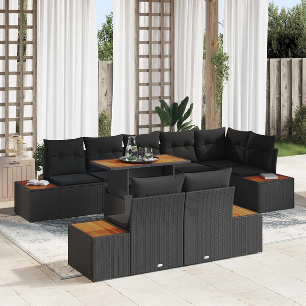 vidaXL Conjunto de Sof&aacute; de Jardim 9 pcs Preto Rattan Sint&eacute;tico
