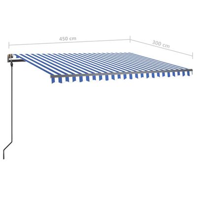 vidaXL Toldo retrátil manual com postes 4,5x3 m azul e branco