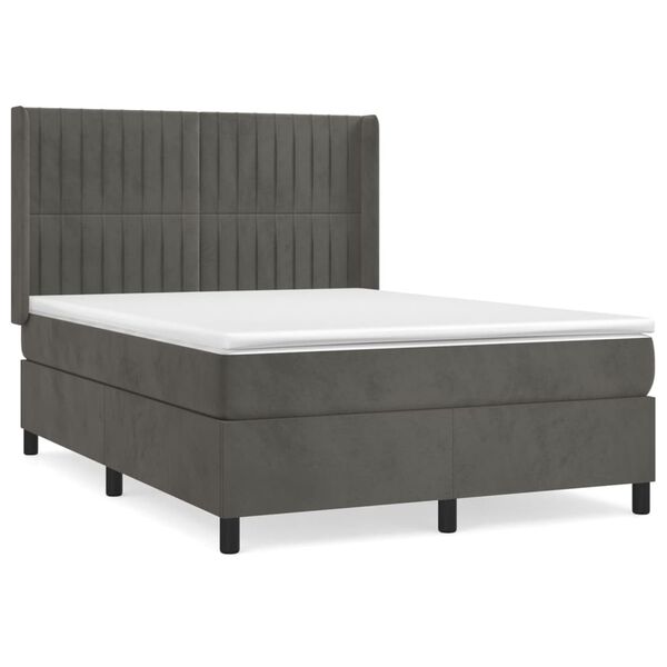 vidaXL Cama com molas/colch&atilde;o 140x190 cm veludo cinzento-escuro