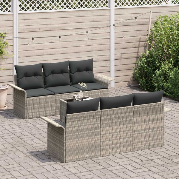 vidaXL Conjunto de Sofá de Jardim 7 pcs Cinzento-claro vime PE