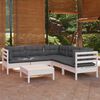 vidaXL 6 pcs conj. lounge de jardim c/ almofad&otilde;es pinho maci&ccedil;o branco