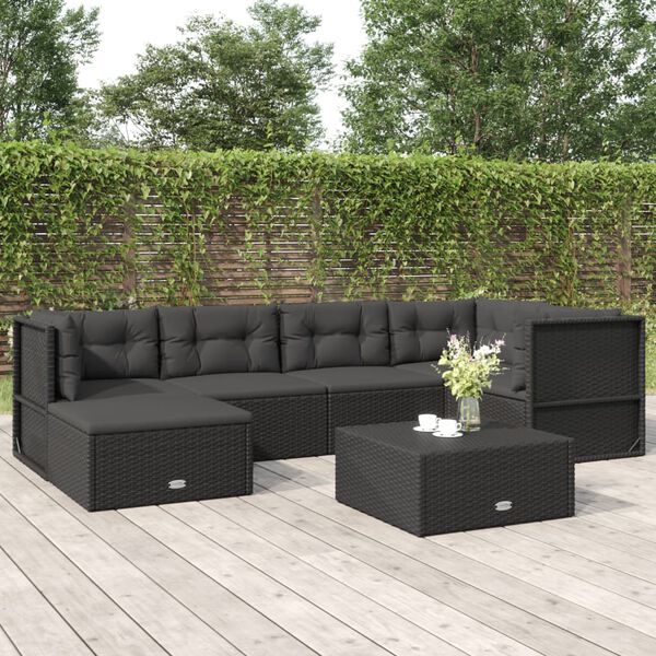 vidaXL 6 pcs conjunto lounge de jardim c/ almofad&otilde;es vime PE preto