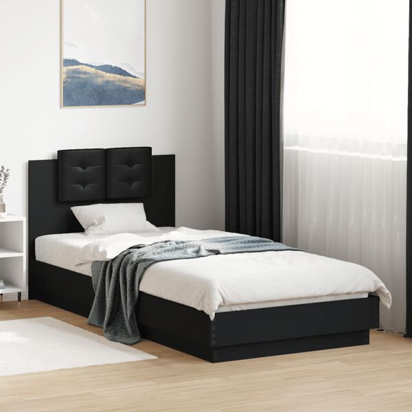 vidaXL Estrutura cama c/ cabeceira 100x200 cm derivados madeira preto