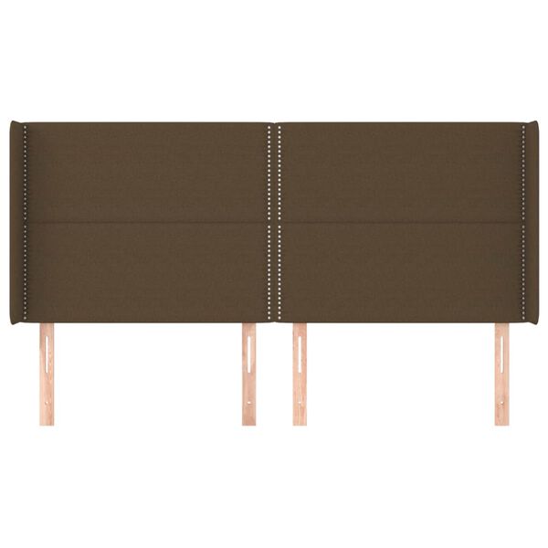 vidaXL Cabeceira cama c/ abas tecido 203x16x118/128 cm castanho-escuro