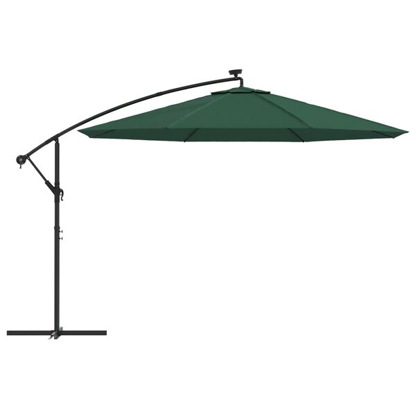 vidaXL Guarda-sol cantilever c/ luzes LED e poste metal 350 cm verde