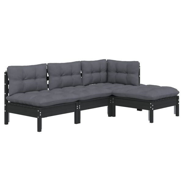 vidaXL 4 pcs conjunto lounge de jardim c/ almofad&otilde;es pinho preto