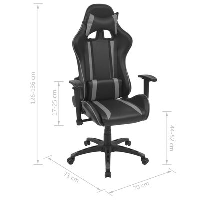 vidaXL Cadeira escritório reclinável estilo corrida pele artif. cinza