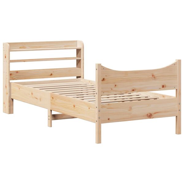 vidaXL Estrutura de cama com cabeceira 75x190 cm pinho maci&ccedil;o