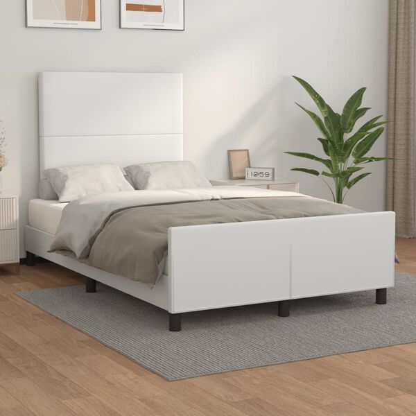 vidaXL Estrutura cama c/ cabeceira 120x200 cm couro artificial branco