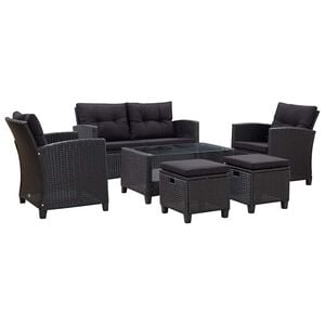 vidaXL 6 pcs conjunto sof&aacute;s de jardim c/ almofad&otilde;es vime PE preto