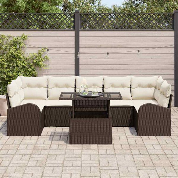 vidaXL Conjunto de Sof&aacute; de Jardim 8 pcs Castanho Rattan Sint&eacute;tico