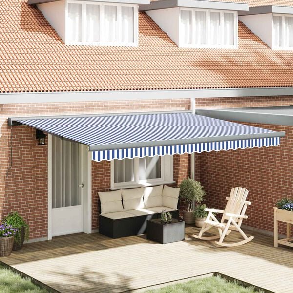 vidaXL Toldo Retr&aacute;til Azul e Branco 400 &times; 300 cm Lona e Alum&iacute;nio