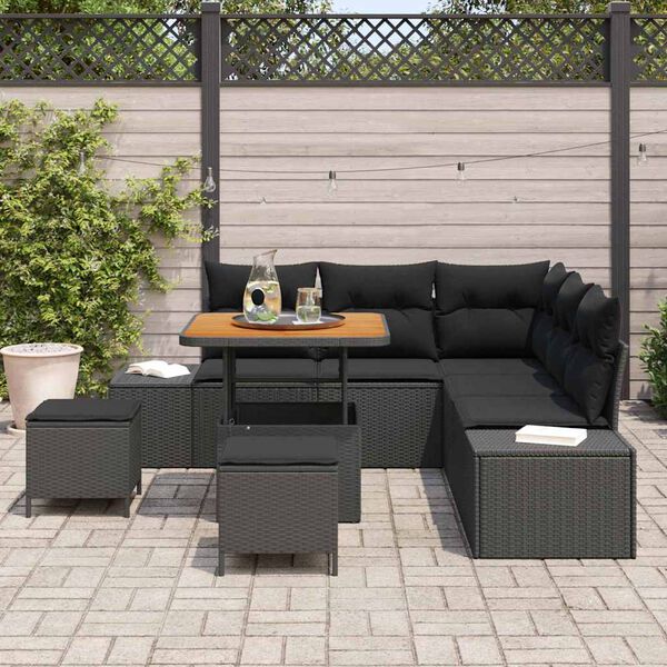 vidaXL Conjunto de Sof&aacute; de Jardim com almofada 8 pcs Preto vime PE