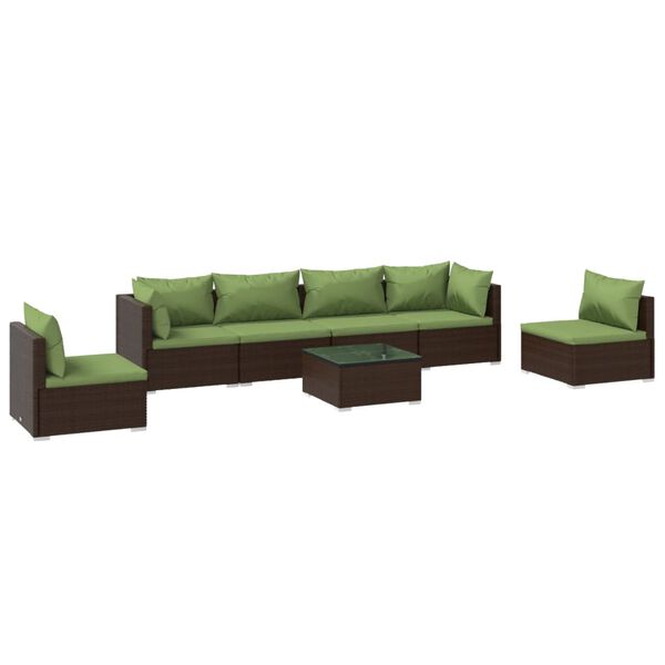 vidaXL 7 pcs conjunto lounge de jardim c/ almofad&otilde;es vime PE castanho