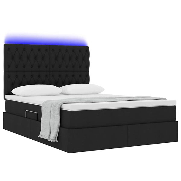 vidaXL Cama com arruma&ccedil;&atilde;o e LED com led Preto 140 x 200 cm Poli&eacute;ster