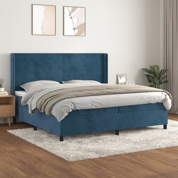 vidaXL Cama com molas/colch&atilde;o 200x200 cm veludo azul-escuro