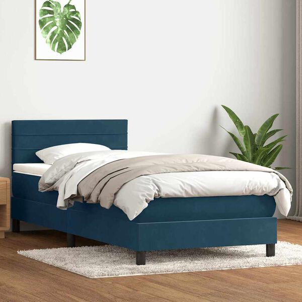 vidaXL Cama com molas/colch&atilde;o 80x220 cm veludo azul-escuro