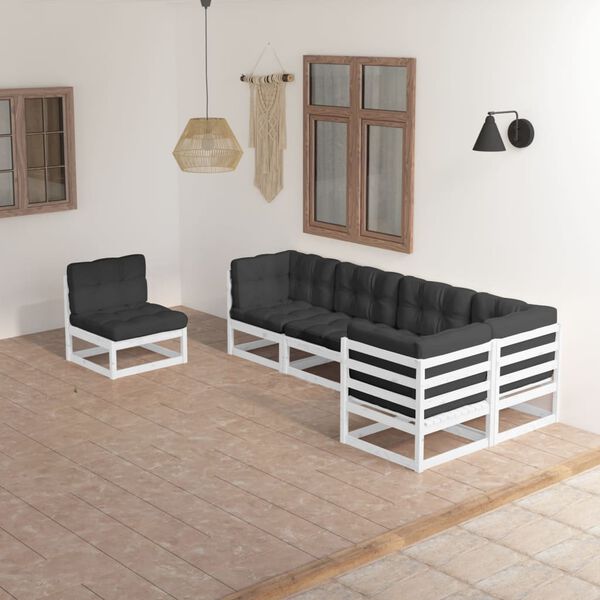 vidaXL 6 pcs conjunto lounge de jardim com almofad&otilde;es pinho maci&ccedil;o