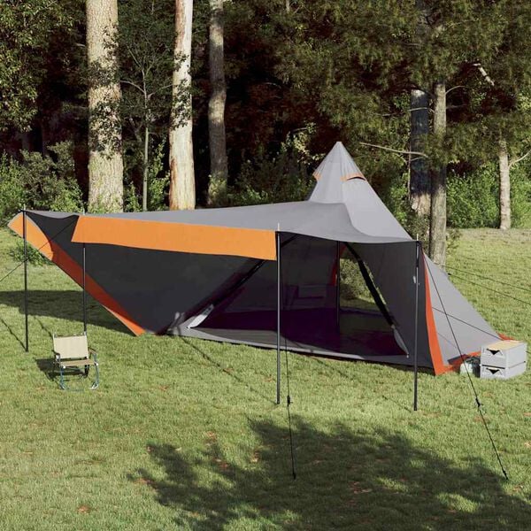 vidaXL Tenda familiar tipi para 8 pessoas impermeável cinza/laranja