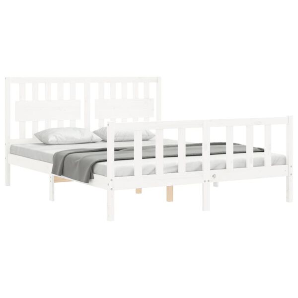 vidaXL Estrutura de cama King Size com cabeceira madeira maci&ccedil;a branco