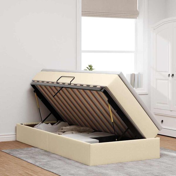 vidaXL Cama com arruma&ccedil;&atilde;o e colch&atilde;o Creme 90 x 190 cm Poli&eacute;ster