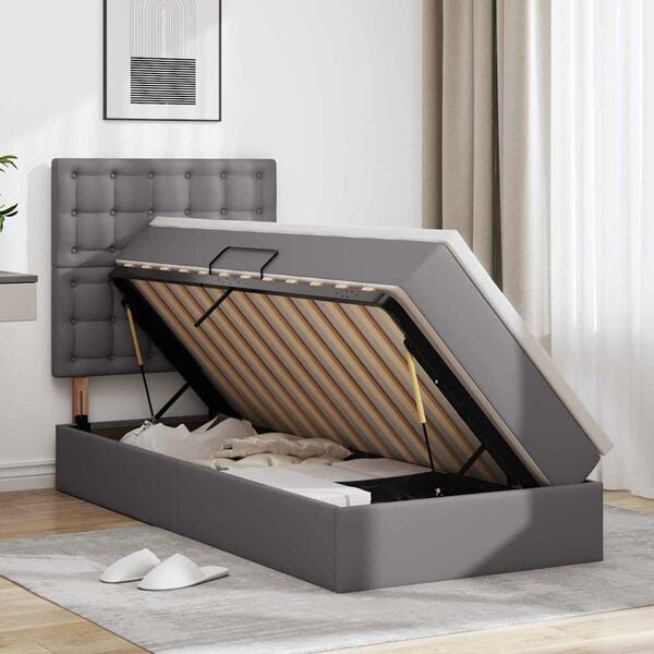 vidaXL Cama com Armazenamento Cinzeto 90 x 200 cm Couro Sint&eacute;tico