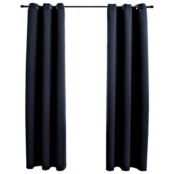 vidaXL Cortinas Blackout com Argolas 2 peças Tecido Preto 97x213 cm
