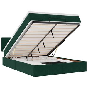 vidaXL Estrutura de cama otomana com colch&atilde;o 140x190cm verde escuro