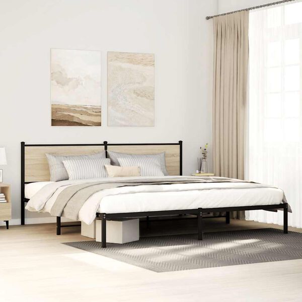 vidaXL Estrutura de cama sem colch&atilde;o 193x203cm metal carvalho sonoma