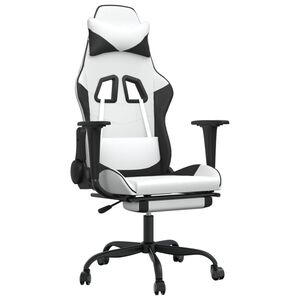 vidaXL Cadeira gaming c/ apoio p/ pés couro artificial preto e branco