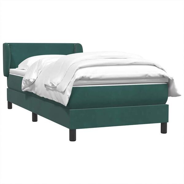 vidaXL Cama com molas/colch&atilde;o 90x220 cm veludo verde-escuro