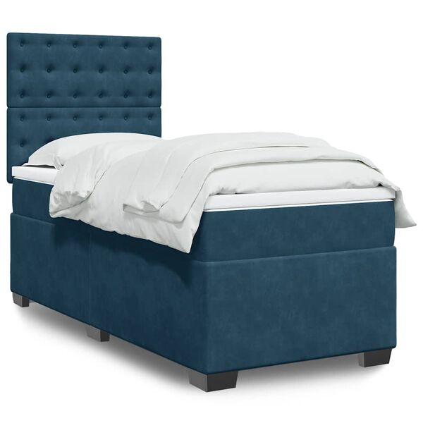 vidaXL Cama boxspring com colch&atilde;o 100x200 cm veludo azul