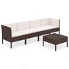 vidaXL 5 pcs conjunto lounge jardim c/ almofad&otilde;es vime PE castanho