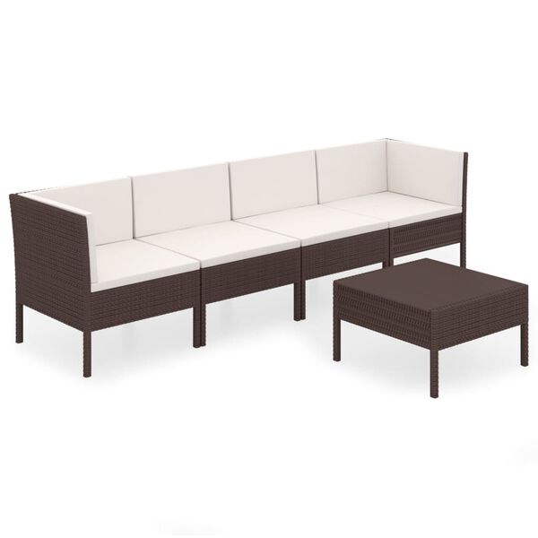 vidaXL 5 pcs conjunto lounge jardim c/ almofad&otilde;es vime PE castanho