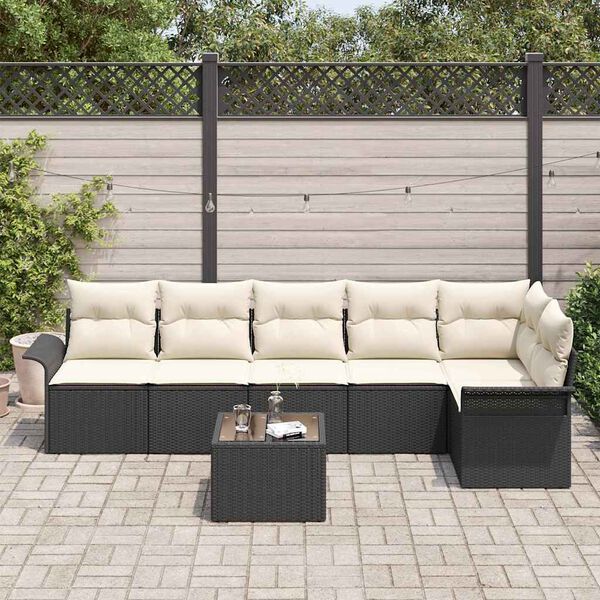 vidaXL Conjunto de Sof&aacute; de Jardim com almofada 7 pcs Preto vime PE
