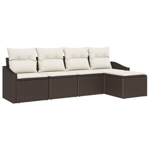 vidaXL Conjunto de Sof&aacute;s 5 unid. Marrom e Creme vime PE