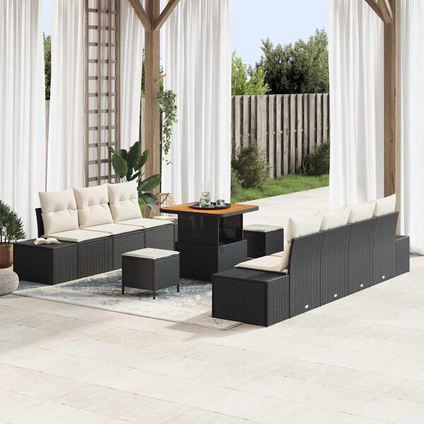 vidaXL Conjunto de Sof&aacute; de Jardim 10 pcs Preto Rattan Sint&eacute;tico