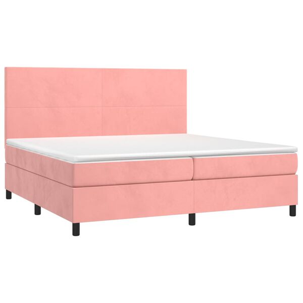 vidaXL Cama box spring c/ colch&atilde;o/LED 200x200 cm veludo rosa