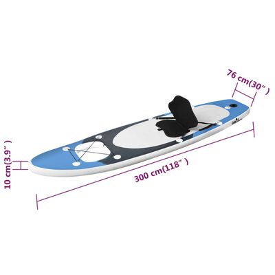 vidaXL Conjunto prancha de paddle SUP insuflável 300x76x10 cm azul mar