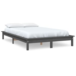 vidaXL Estrutura de cama 140x190 cm madeira de pinho maci&ccedil;a cinza