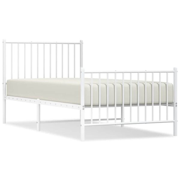vidaXL Estrutura de cama com cabeceira e p&eacute;s 90x190 cm metal branco