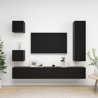 vidaXL 5 pcs conjunto de móveis de TV contraplacado preto