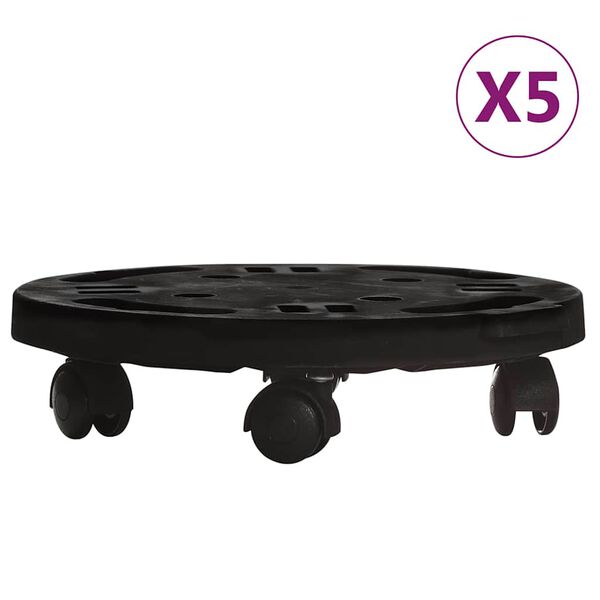 vidaXL Carrinhos de plantas c/ rodas 5 pcs di&acirc;metro 30 cm 170 kg preto