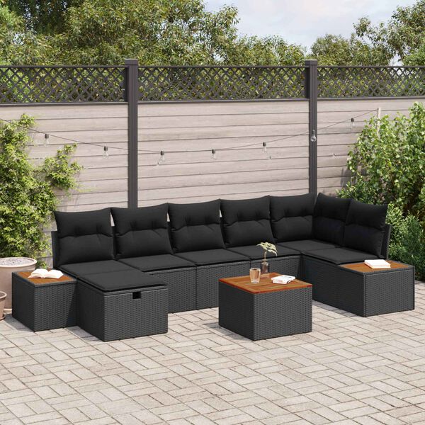 vidaXL Conjunto de Sof&aacute; de Jardim 8 pcs Preto Rattan Sint&eacute;tico