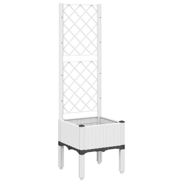 vidaXL Vaso/floreira de jardim c/ treli&ccedil;a 40x40x142 cm PP branco