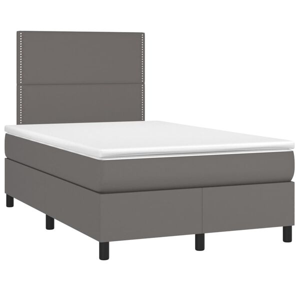 vidaXL Cama box spring c/ colch&atilde;o/LED 120x190cm couro artificial cinza