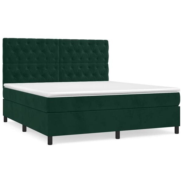 vidaXL Cama com molas/colch&atilde;o 160x200 cm veludo verde-escuro