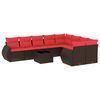 vidaXL Conjunto de sof&aacute; de jardim com 10 pe&ccedil;as e almofadas em rattan sint&eacute;tico marrom