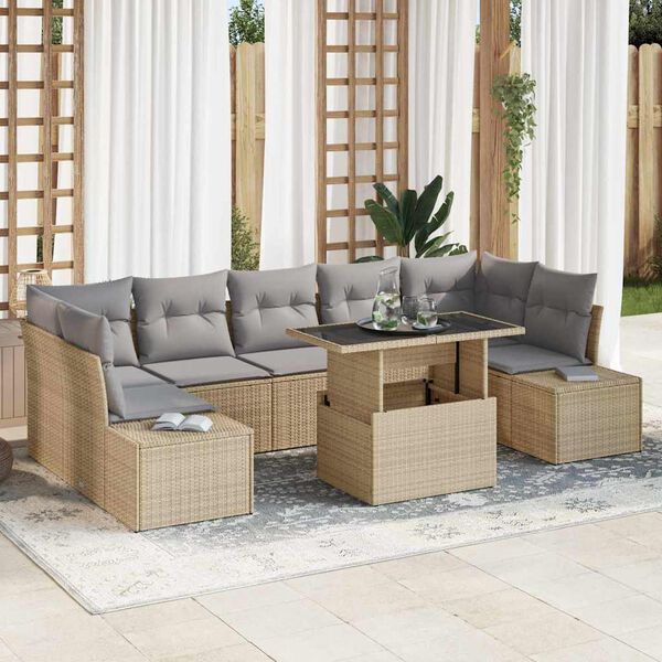vidaXL Conjunto de Sofá de Jardim 8 pcs Bege e Cinza Claro